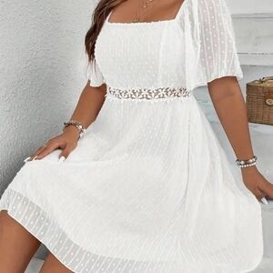 Elegant White Polka Dot Dress